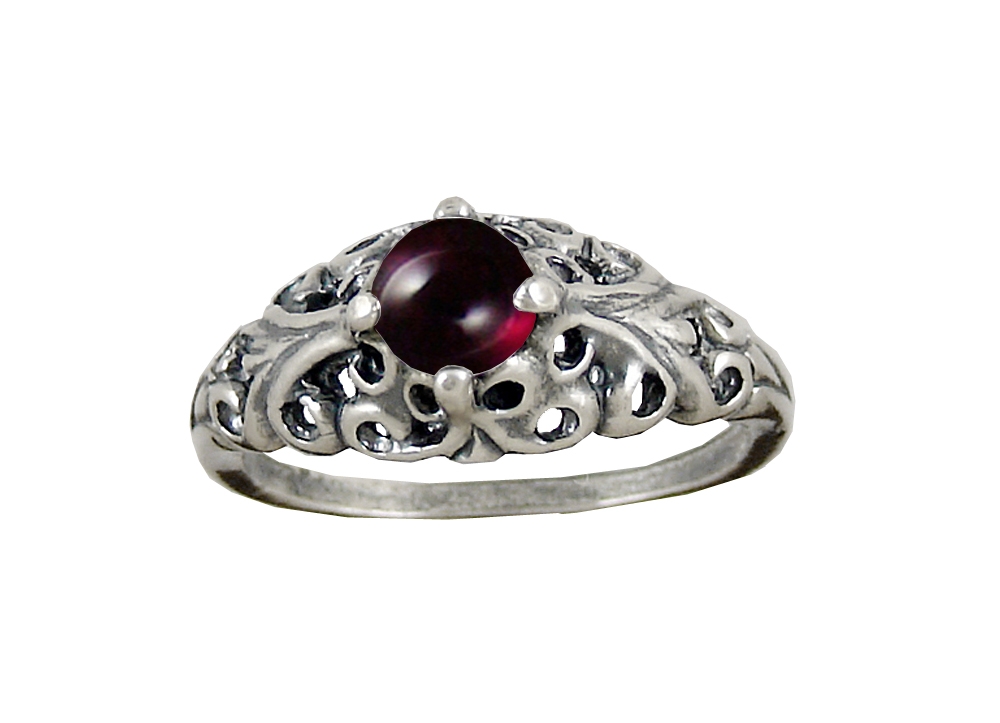 Sterling Silver Filigree Ring With Garnet Size 7